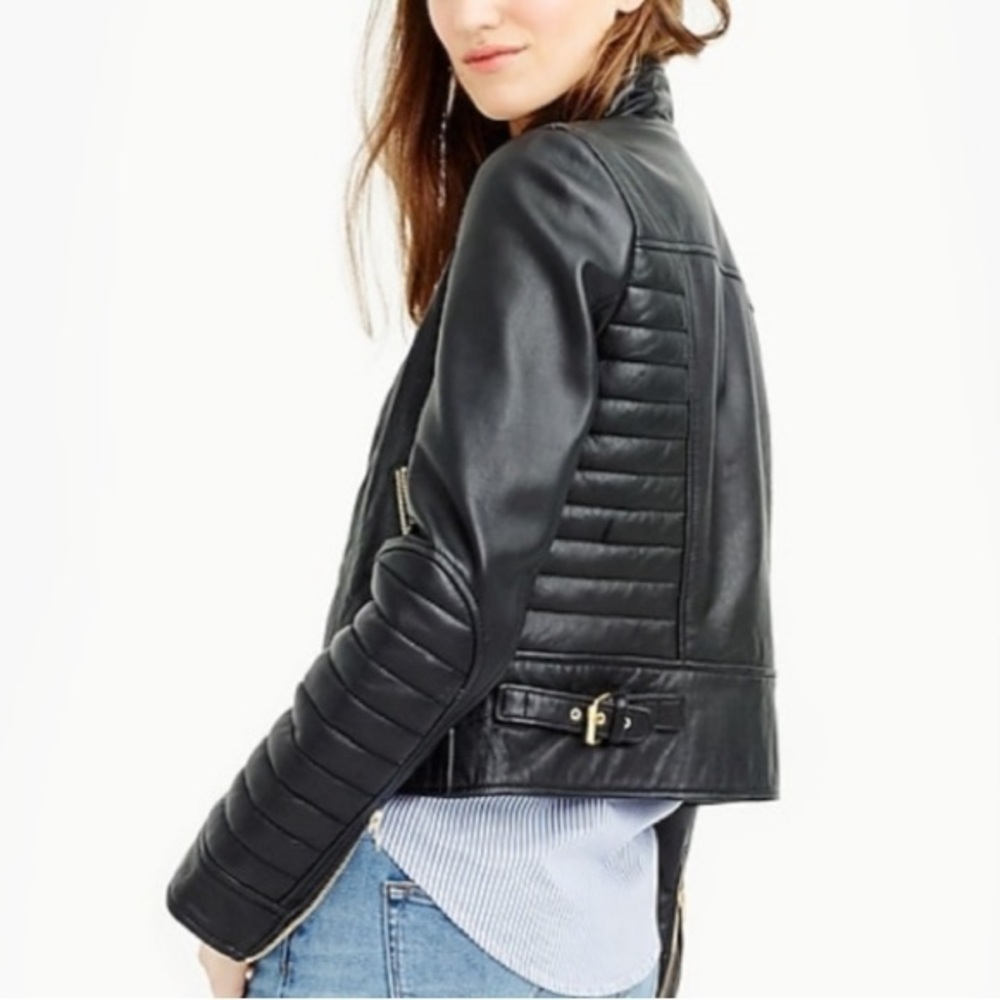 HTF, Rare J. Crew Collection Stand Collar Leather Moto / Biker Jacket - Picture 3 of 14